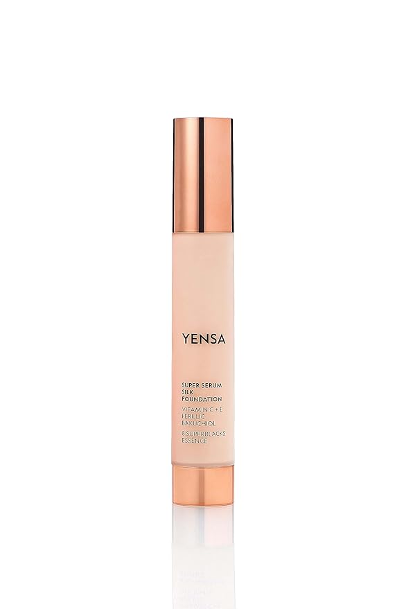 YENSA Serum Foundation Makeup - Super Silk Full Coverage Foundation Enriched with Peptides, Vitamin C & Ferulic Acid to Help Reduce Fine Lines, Wrinkles & Dark Circles - Light Medium 1 (1 oz)