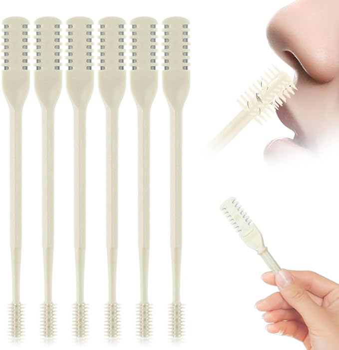 Nasal Hair Cutter, 2025 Upgraded Double Sided Noses Hairs Knife, 360° Rotating Portable Manual Nose Hair Trimmer, Noses Hairs Remover for Women Men Travel Essentials (Beige, 6 Pcs)
