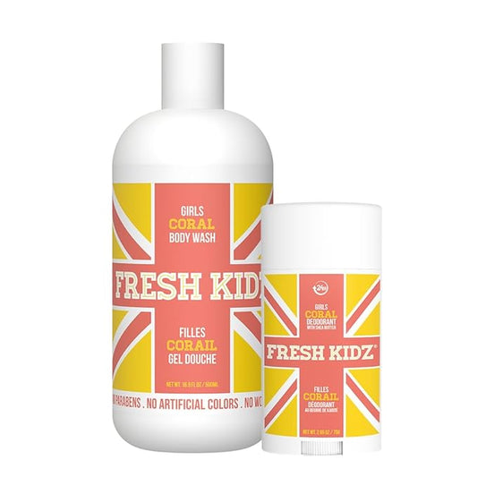 Fresh Kidz Body Wash 16.9 fl.oz. and Stick Deodorant 2.65 oz for Kids and Teens - Girls "Coral" Set