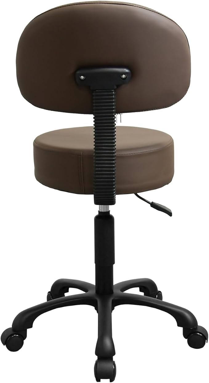 Black Lift Swivel Rolling Stool Round Chair,Thick Sturdy Padding,Adjustable Stool with Wheels for Doctor,Medical,Massage Salon,Office,Shop(with Back, Brown)