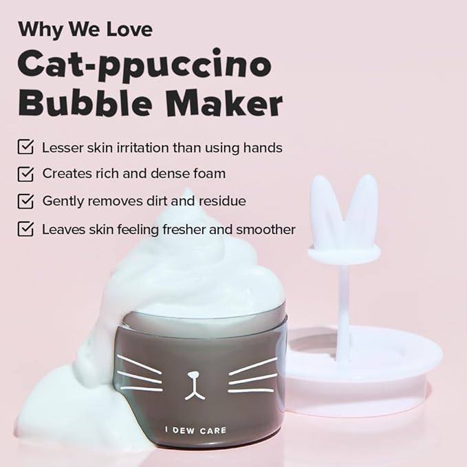 I DEW CARE Meet Bubble Kitty Headband & Bubble Maker Duo - Black Cat Headband and Cat-ppuccino Bubble Foam Maker | Facial Cleansing Duo, Bubble Foam Maker, Gift sets for women
