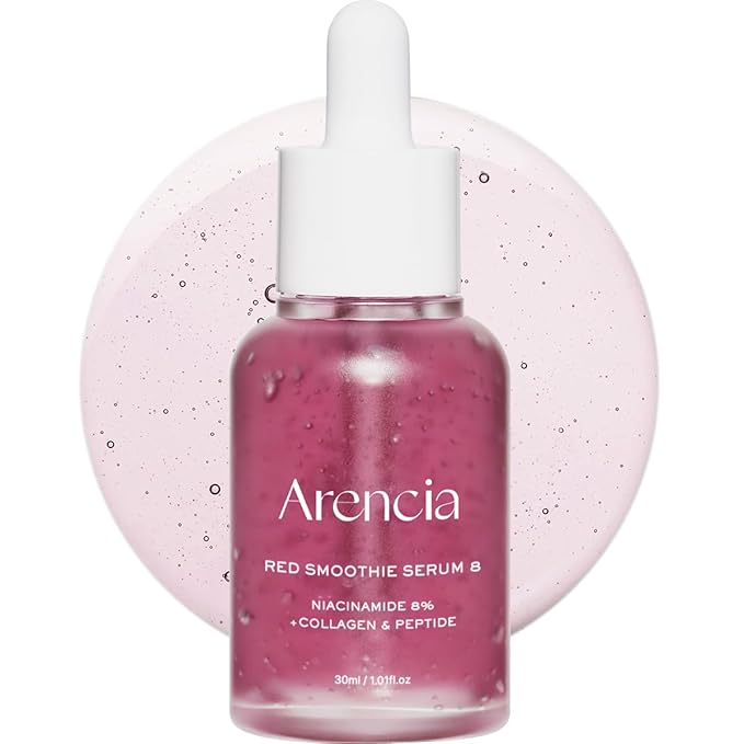 Arencia Red Collagen + Peptide Smoothie Serum, 8% Niacinamide, Vitamin C, Vitamin E, lifting anti-aging serum for skin texture for glass skin