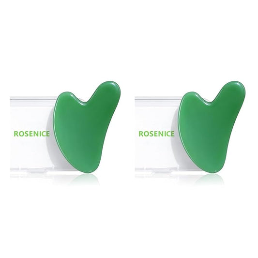 rosenice Gua Sha Facial Tools: 2 Pcs Jade Stone Guasha for Face Skincare Sculpting Tool - Jawline Sculpting Massager for Puffiness Reducing