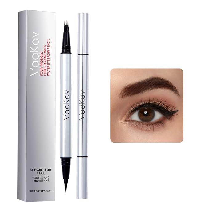 Dual-Ended Microblading Eyebrow Pencil for Women, 2 in 1 Liquid Eyebrow Pencil with Microblading Pen, Shaped Fill HairLike Waterproof Lasting Eyebrows(03 DARK BROWN)