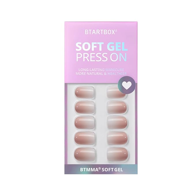 BTArtbox Square Ombre Press On Nails -Soft Gel Press On Nails Short with Nail Glue, 15 Sizes - 30 Reusable Fake Nails Kit, Vanilla Cream