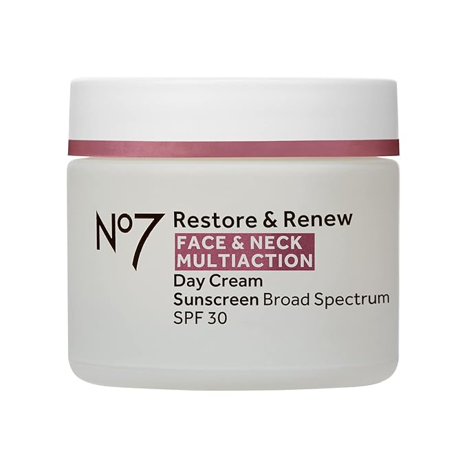 No7 Restore & Renew Multi Action Face & Neck SPF 30 Day Cream - Firming & Hydrating Face Moisturizer with Hyaluronic Acid to Help Visibly Reduce the Appearance of Wrinkles (1.69 Fl Oz)