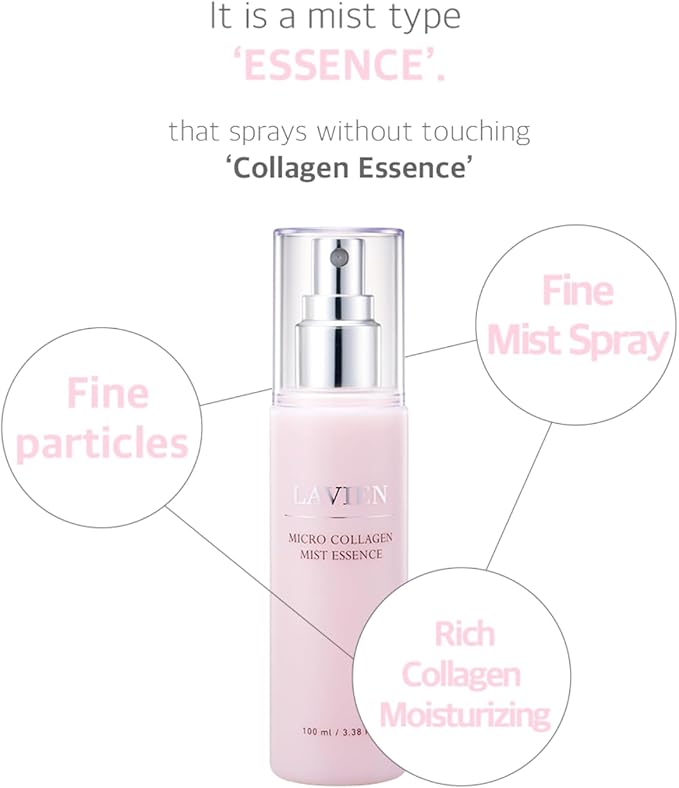 Lavien Micro Collagen Mist Essence - Hydrating Facial Spray, Redness and Smooth Skin - Suitable All Skin Types - 3.38 Fl Oz Bottle