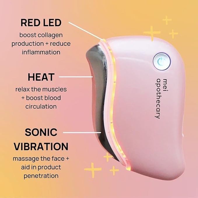 Mei Apothecary Triple Threat LED Gua Sha Tool Natural, Non-Toxic Skincare | LED Light, Heat & Sonic Vibration for Enhanced Facial Care