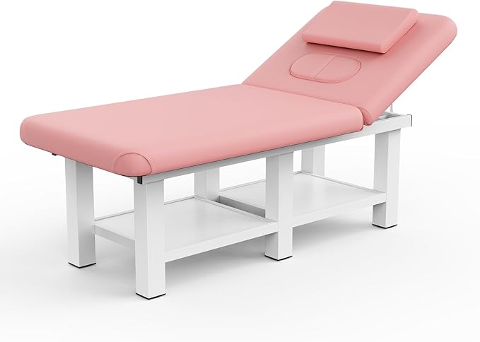 pouseayar Stationary Massage Table, 75”L 31.5''W Heavy Duty Esthetician Bed, 800LBS Metal Frame PU Leather Physical Therapy Table Spa Lash Bed Professional Equipment (Pink)