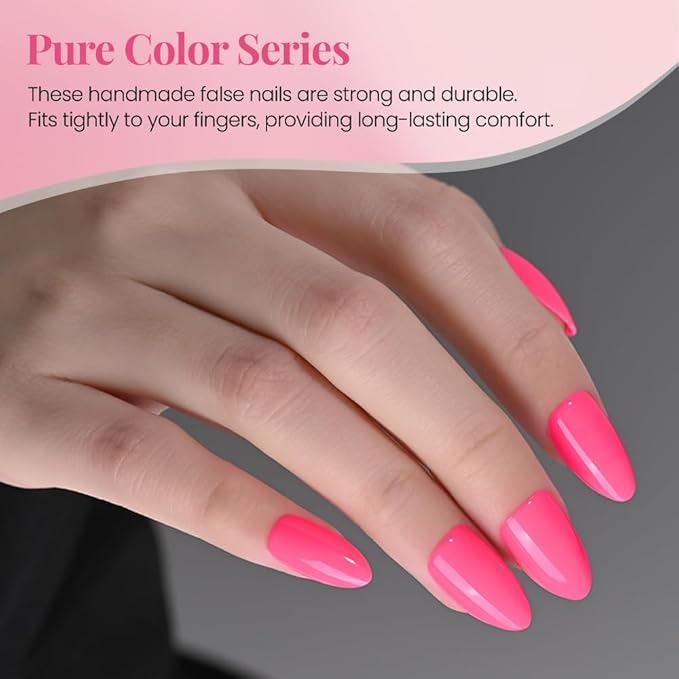 evpct Glossy Press on Nails Short Almond Short for Women, Rose Red Fake Nail with Glue Salon Quality Reusable Stick on Nails In 15 Sizes 30Pcs Full Cover False Nail Soft Gel Set Kit for Gift, 15