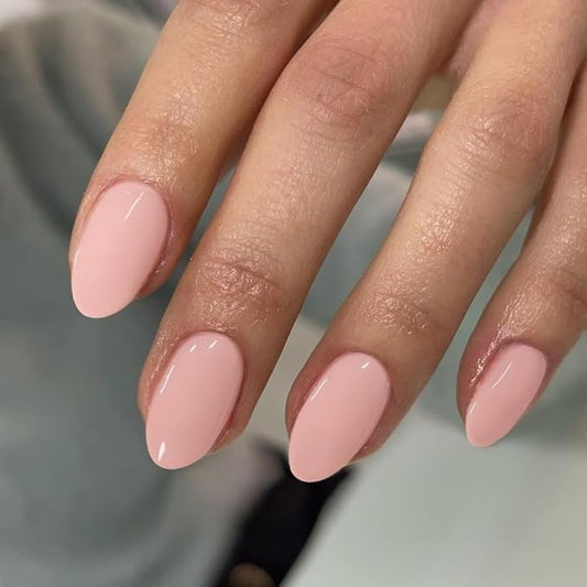 Pastel Pink Press on Nails Short Almond Fake Nails Press ons, Thick Solid Color Glue on Nails Short False, Medium Almond Oval Round Shaped for Women, 24Pcs Natural Acrylic Gel Nail