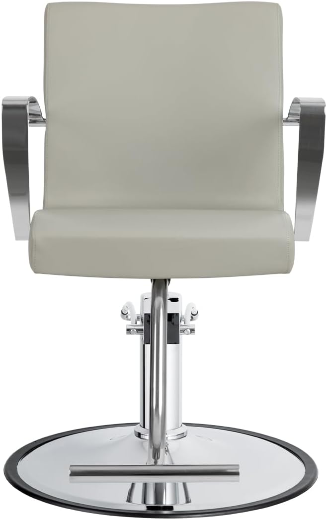 Carrera Wide Salon Styling Chair in Light Gray, Round Chrome 360° Swivel Hydraulic Small Footprint | Minerva Beauty