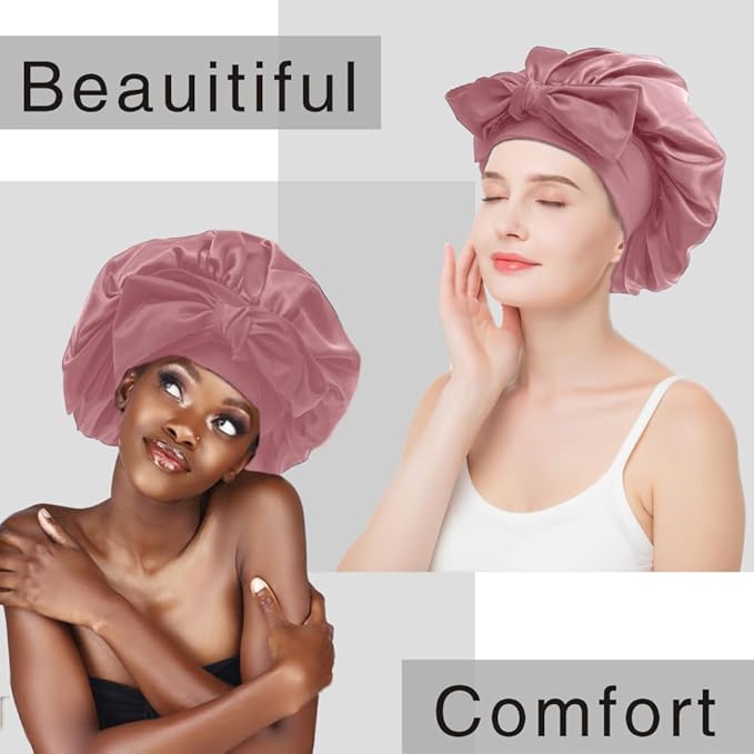 Silk Bonnet for Sleeping Women，hair bonnet for sleeping Silk Night Cap for Curly/Natural Hair Skin pink,Large