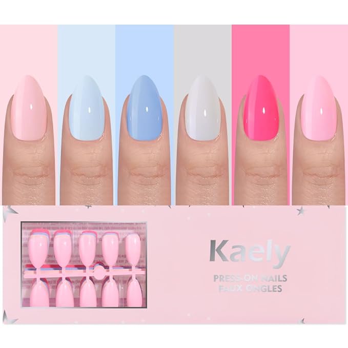 evpct 6 Colors Glossy Press on Nails Short Almond for Women, Glossy Fake Nail with Glue Salon Quality Reusable Stick on Nails In 15 Sizes 180Pcs Full Cover False Nail Soft Gel Set Kit for Gift, Set01