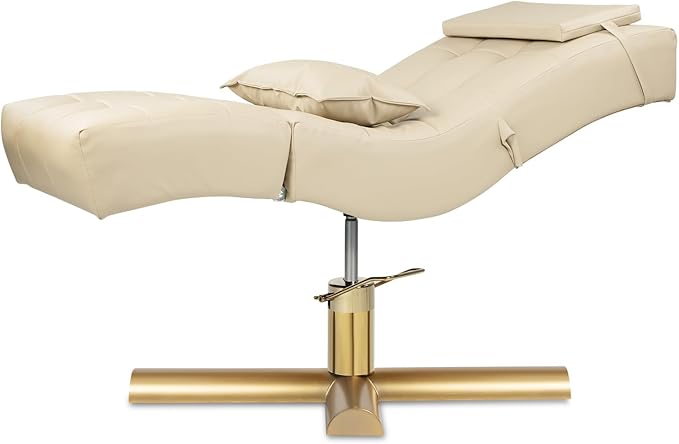 TATARTIST Curved Lash Bed Eyelash Extension Table High Density Sponge Comfortable Beauty Salon Treatment Table with Adjustable Backrest and Legrest (Light Khaki + Salon Stool)