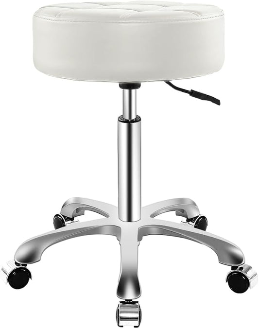 Rolling Stool with Wheels, Thick Cushion Heavy Duty Esthetician Hydraulic Chair Stool for Work Medical Tattoo Salon Office (White)