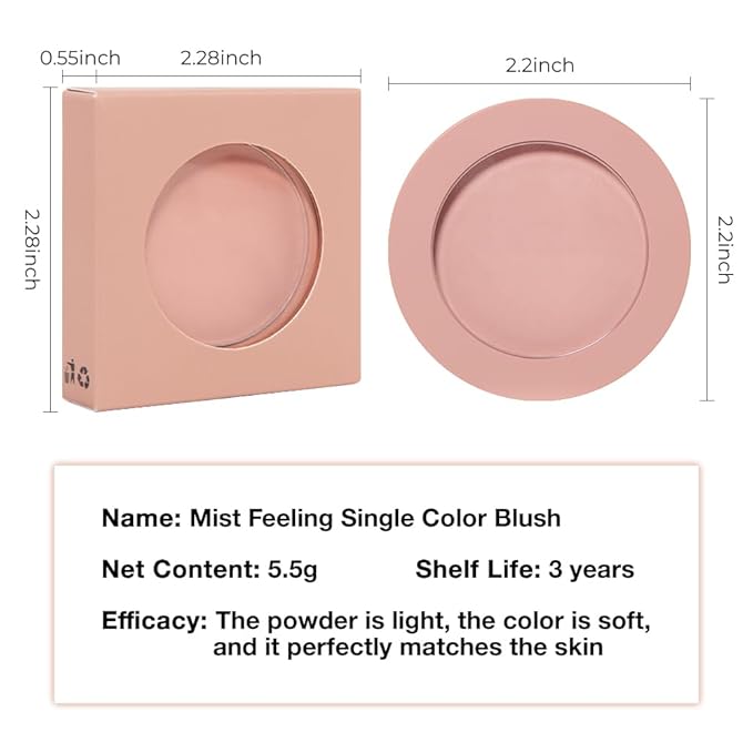 Single Soft Rose Pink Matte Powder Blush Palette Face Makeup, Blush for Looks Younger Cheeks, Monochrome Cream Blushes Lightweight Long Lasting, Blush for Women All Skin Tones Paleta de, 01