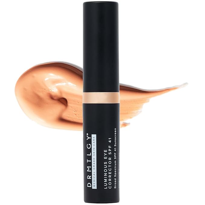 DRMTLGY Luminous Eye Corrector SPF 41, Under Eye Color Corrector for Dark Circles, Anti-Aging Tinted Eye Cream, Hydrating Eye Serum with Peach Undertone FSA/HSA Eligible, Deep