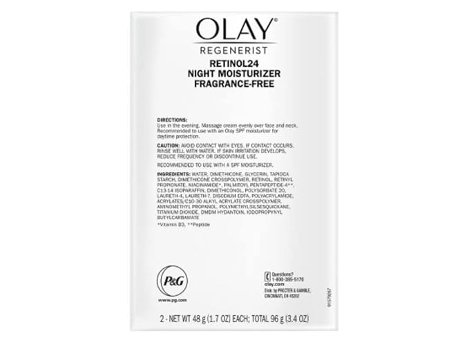Olay Retinol + Peptide 24 Fragrance Free Night Moisturizer, 1.7 OZ (2 Packs)