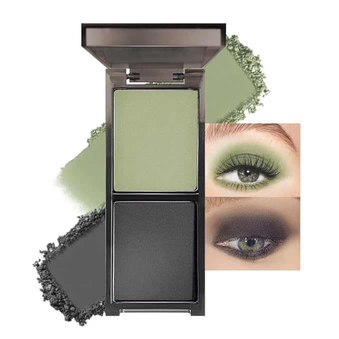 Green Black Two Color Matte Shimmer Glitter Eyeshadow,Bright High Pigment Eye Shadow Powder,Professional Long-Lasting Waterproof Makeup Palette,Blendable,Easy-To-Apply and Compact for Travel