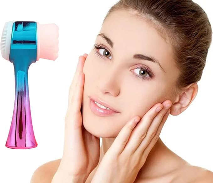 Facial Cleansing Brush 2 in 1Double-Sided Facial Cleaning Brush with Soft Bristles for Deep Pore Exfoliation, Wash Makeup, Massaging (Green)