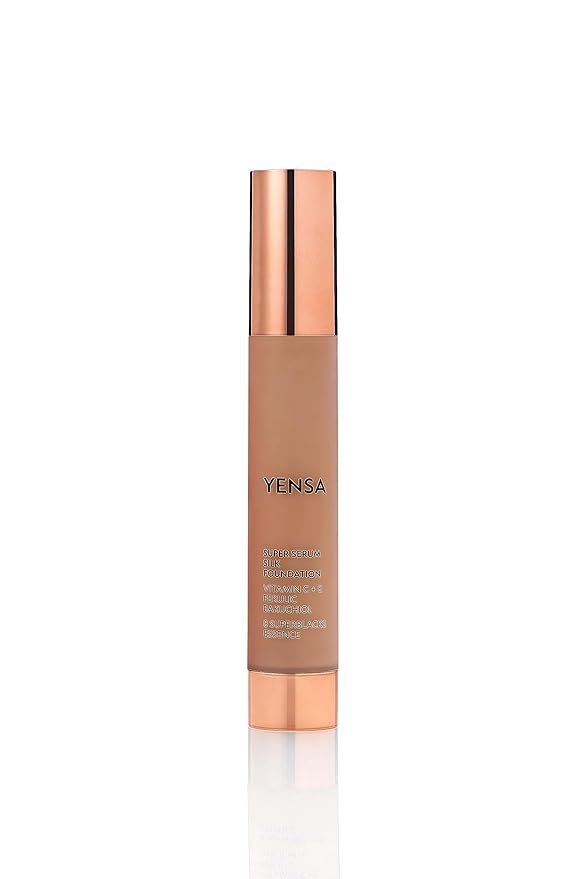 YENSA Serum Foundation Makeup - Super Silk Full Coverage Foundation Enriched with Peptides, Vitamin C & Ferulic Acid to Help Reduce Fine Lines, Wrinkles & Dark Circles - Deep 1 (1 oz)