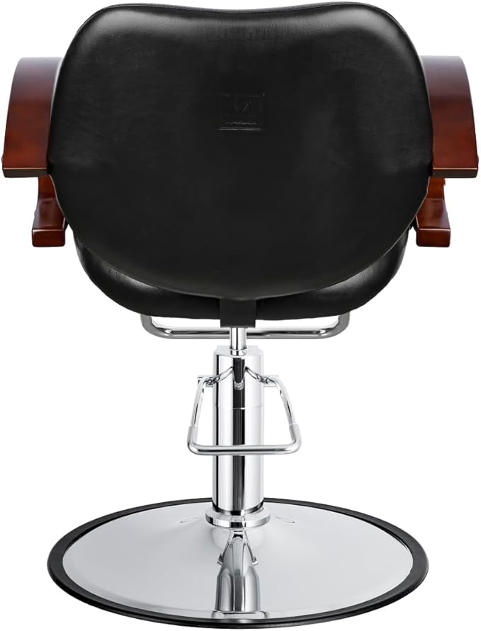 Ashburn Wide Salon Styling Chair in Black, Round Chrome 360° Swivel Hydraulic Small Footprint | Minerva Beauty