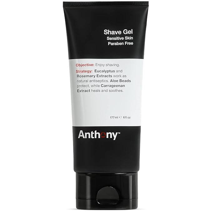 Anthony Shave Gel for Sensitive Skin – Non-Foaming, Soothing Shaving Cream for Men and Women. With Aloe Vera Beads, Eucalyptus, Rosemary and Carrageenan Extract - 6 Fl Oz