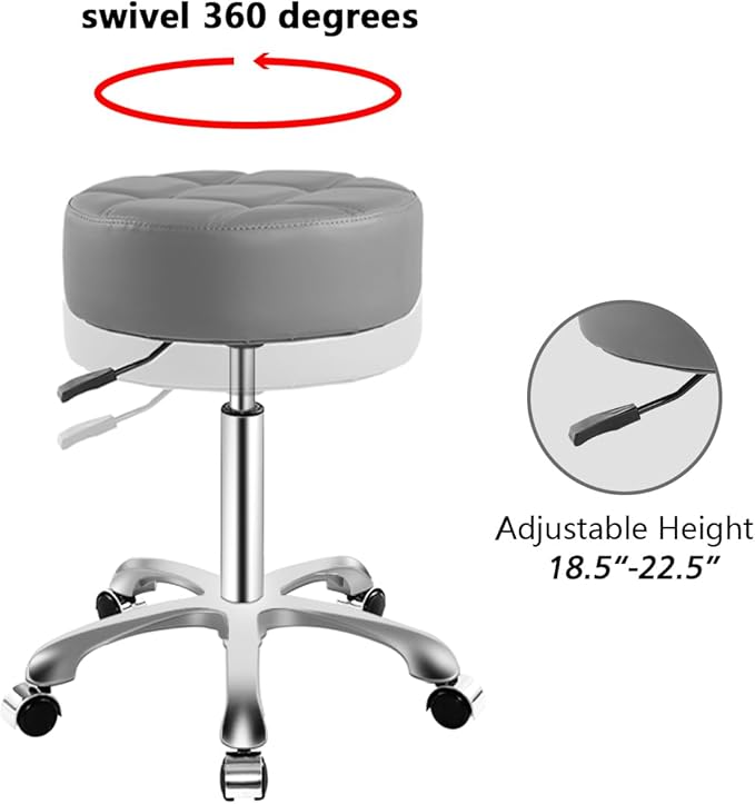 Rolling Stool with Wheels, Thick Cushion Heavy Duty Esthetician Hydraulic Chair Stool for Work Medical Tattoo Salon Office (Grey)