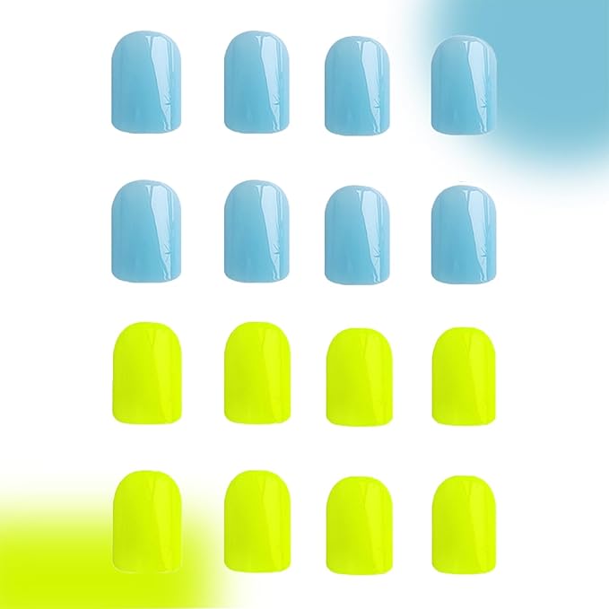 4 Packs 96Pcs Square Press on Nails Short Solid Fake Nails Glossy Shiny Acrylic False Nails Full Cover, Glue Stick On Nails for Women's Manicure