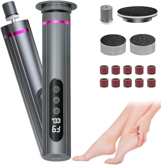 Ideal Swan 2 in 1 Electric Feet Callus Remove, Professional Speed Foot File Pedicure Tools, Gray 9 Adjustable Speeds Electric Foot Callus Remover for Cracked, or Tough Skin and Calluses(Gray)