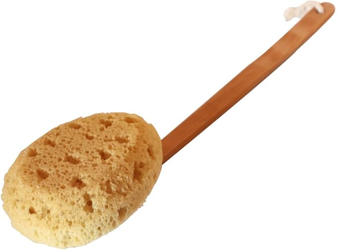 18" 2pcs Extra Long Handle Beechwood Bath Brush for Shower with Sponge - Exfoliating & Massaging Back Scrubber Bath Brush Gentle Exfoliating Lotion Applicator