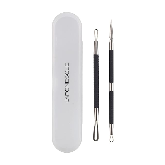 JAPONESQUE Blackhead, Pimple and Blemish Extractor with Dual-Ended Loop Extractor and Lancer, Made with Stainless Steel, Includes Protective Storage Case