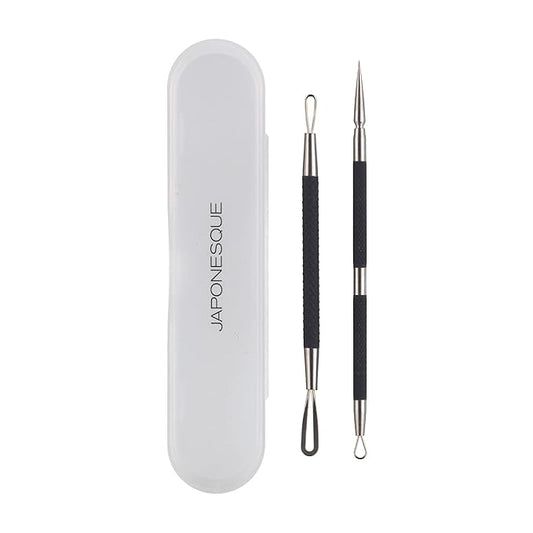 JAPONESQUE Blackhead, Pimple and Blemish Extractor with Dual-Ended Loop Extractor and Lancer, Made with Stainless Steel, Includes Protective Storage Case