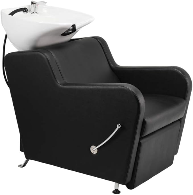 Stanley Shampoo Backwash Unit w/Shampoo Bowl, Sink & Faucet for Beauty Spa Barber Shop, Professional Hair Salon Equipment, White