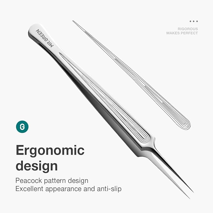 MR.GREEN Ingrown Hair Tweezers Needle Nose Pointed Tips Tweezers For Eyebrows Splinters Blackhead Removal Acne Clip Extractor (Short)