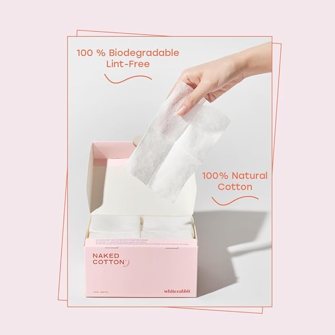 White Rabbit – Naked Cotton Classic – Premium 100% Cotton Pads for Toner Use, Makeup Remover, and Masks | Unbleached, Lint-Free, Extra Soft | Korean Skin Care Product (100 Count)