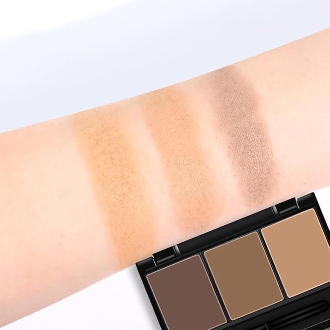 Brow Powder Kit with Mirror – Long-Lasting 3-Color Brow Filler for Full, Defined Natural Brows, Contour Palette with Double-Ended Brush, sombra para cejas (01)