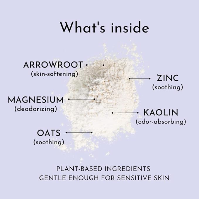 Lavender Talc-Free Dusting Powder with Arrowroot, Oats, Zinc & Magnesium - Soothing Body Powder for Women, Chafing & Deodorizing