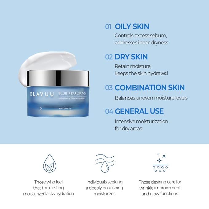 BLUE PEARLSATION MARINE AQUA ENRICHED CREAM - Hypoallergenic Deep Moisturizer with Apple Water for Nourished, Balanced Skin, Perfect for Sensitive Skin Seeking Hydration and Radiance – 1.69 floz