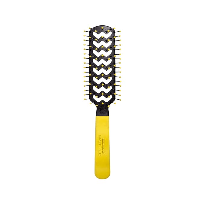 Cricket Static Free Fast Flo Color Vent Hair Brush - Quick and Blow Drying, Detangling, and Frizz-Free Styling - Anti-Static Bristles, Ideal for All Hair Types, Party Pleaser (Yellow)