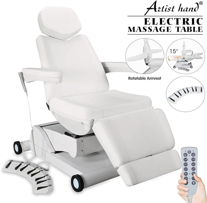 Artist hand 4 Motors Aesthetic Chair Dual Control Full Electrical Medical Facial Beds for Esthetician Beauty Bed Foldable Leg Cushion Podiatry Doctors Chair