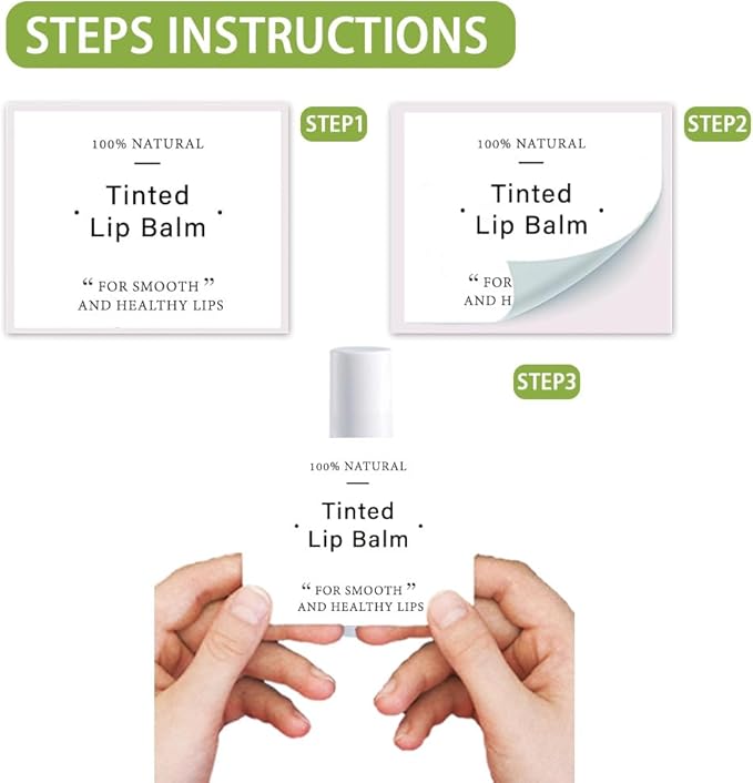 OLYCRAFT 100Pcs Self-Adhesive Lip Balm Tag Stickers 1.7x2.1 inch Waterproof Adhesive Label with Word Patterns Rectangle Lipstick Tag Sticker for Lip Balm Container Tubes Lipstick Wrapping Decoration