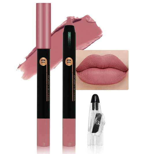 Dusty Pink Crayon Matte Lipstick Lip Liner Pencil, Moisture Smooth Lipstick Pencil, With pencil sharpener Sharpenable Lip Pencil, Ultimate Lip Crayon for Women Smudgeproof Waterproof 10#