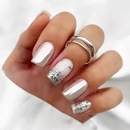 LYS Luxury Silver Press-On Nails.