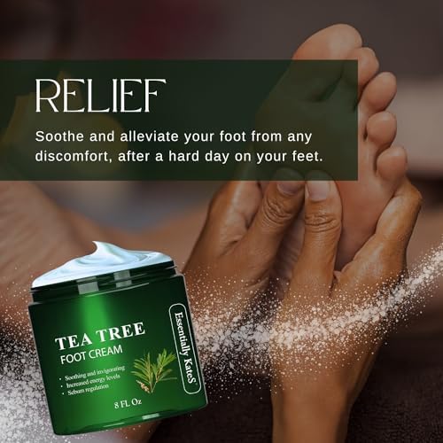 Essentially KateS Tea Tree Oil Foot Cream 8 Fl Oz - Toe Nails, Athletes Foot, Ringworms, Jock Itch, Foot Odor, and Soothes Itching Skin and Feet - Cracked Heels and Itchy Skin.