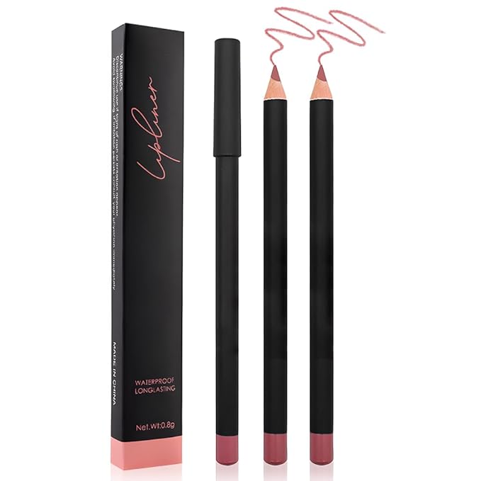 2 Pcs Natural Nude Brown Beige Colors Lip Liner Lipstick Pencils Set for Daily Makeup,Easy to Apply & Remove,Waterproof