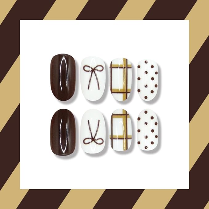 Red Press on Nails Polka Dots Fake Nails Short Almond False Nail Bow Glue on Nails with Design Glossy Full Cover Artificial Acrylic Stick on Nail for Women Girls Manicure 24Pcs