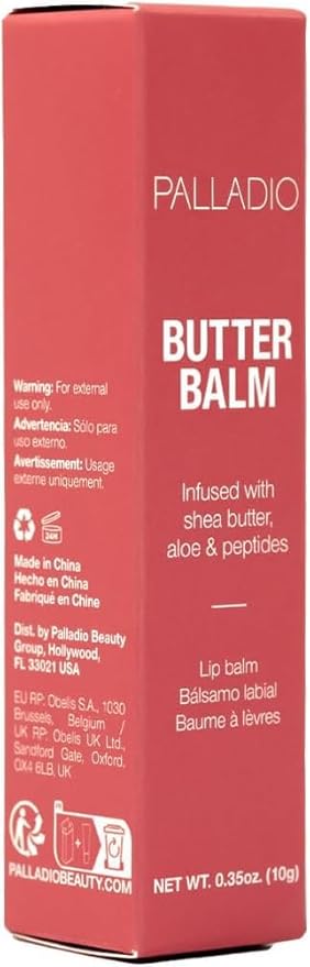 Palladio Butter Balm - Hydrating Lip Balm with Sheer Tint, Aloe, Peptides, Shea Butter, and Vegan Formulation for Instant Moisture, Shine, and Soothing Lip Care, Strawberry Shortcake