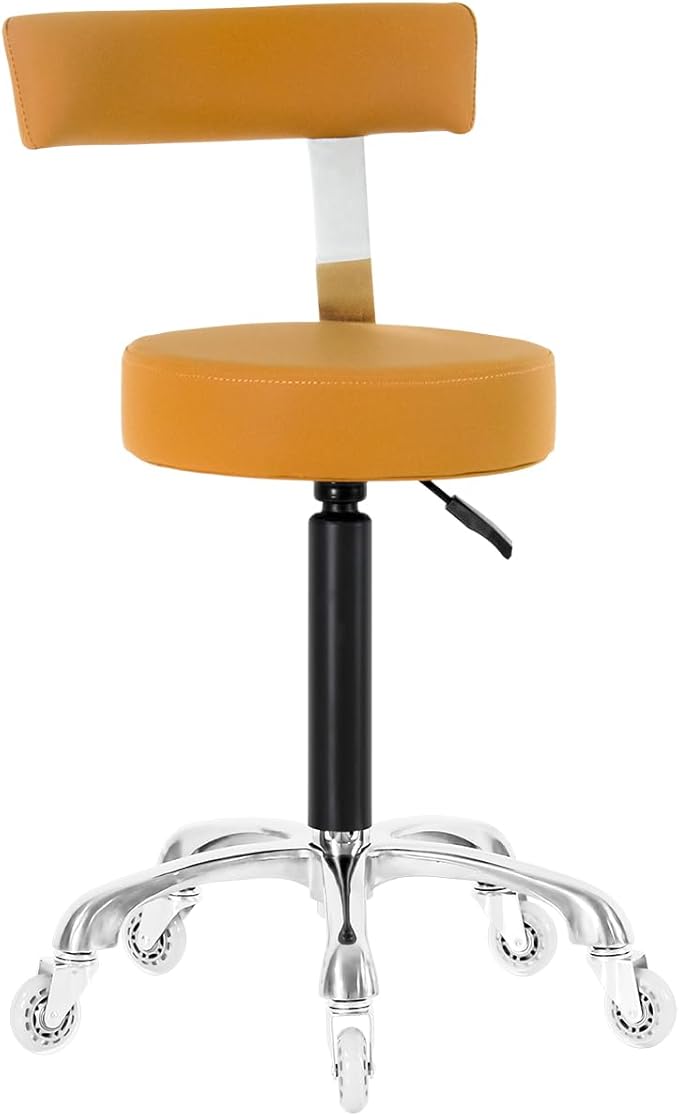 Swivel Rolling Stool Round Chair,Thick Sturdy Padding,Adjustable Stool with Wheels for Doctor,Medical,Massage Salon,Office,Shop(Camel) (Black,with Back)